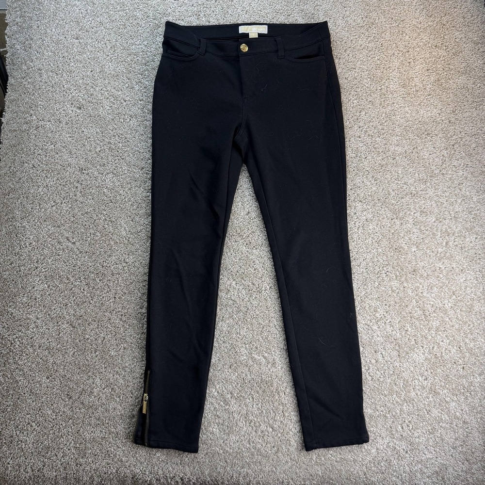 Michael Kors Dress Pants Womens 4 Black Ponte Skinny Ankle Zip Stretch Office